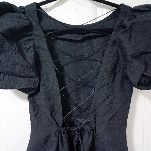 Simonett Beya Dress Black Size S Puff Sleeve Textured Fabricv Womens - Picture 5 of 11